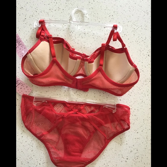 JEZEBEL sexy red stretch tulle with lace bra & bikini set - Picture 10 of 10